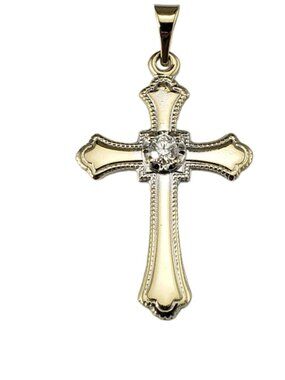 14 Karat Yellow Gold and Diamond Cross Pendant #16886